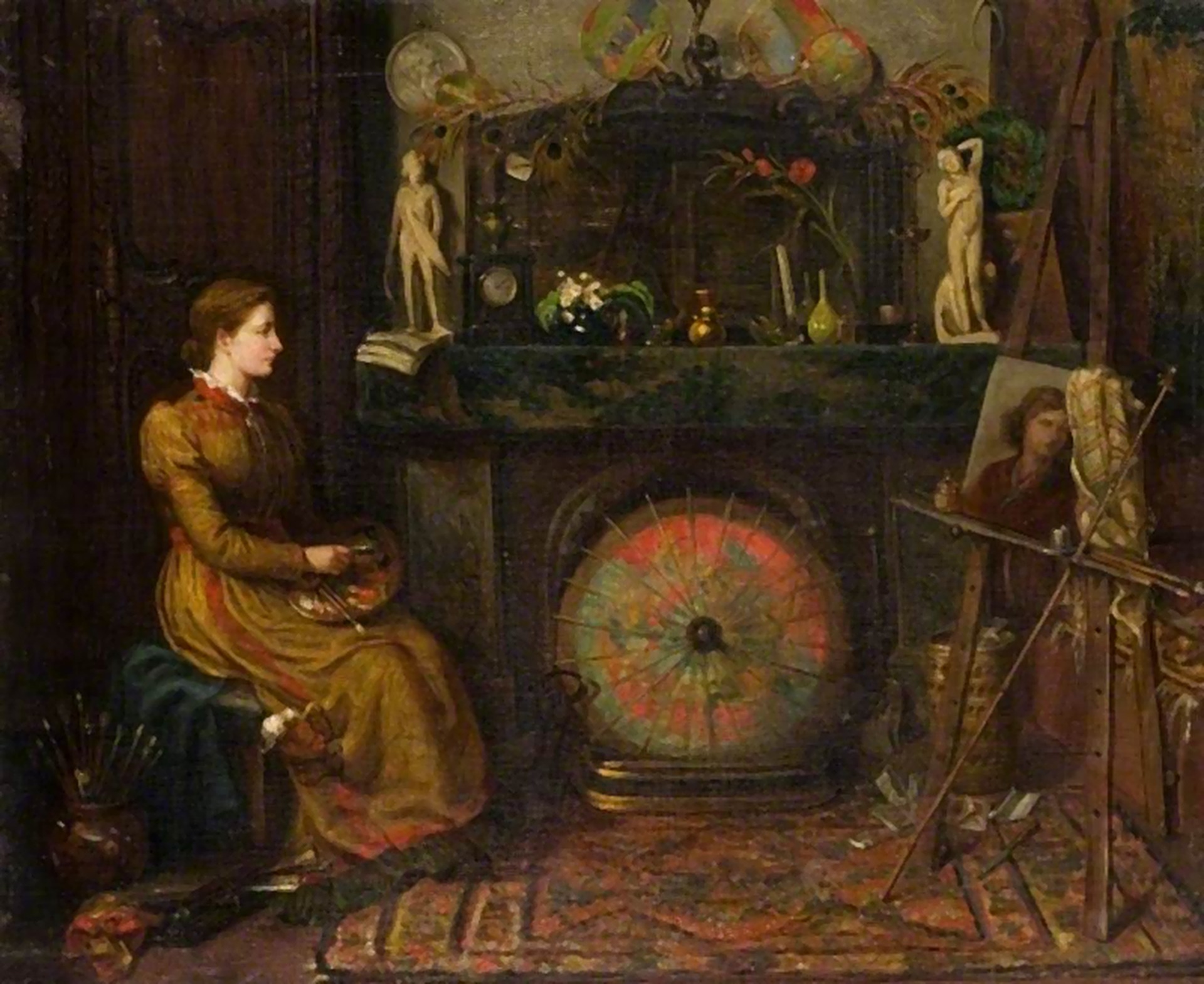 Margaret Thomas, The Artist - a woman at work at her easel, thought to be a self-portrait